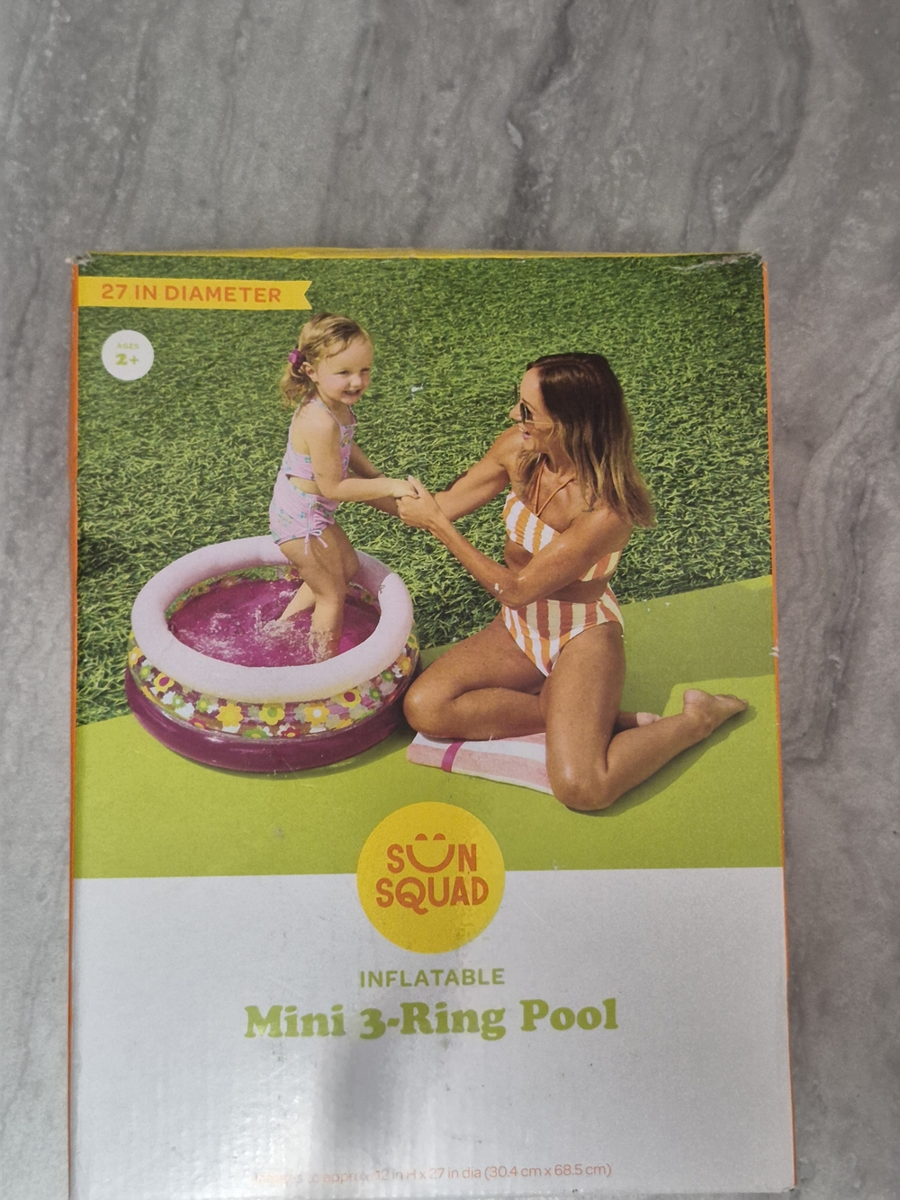 Inflatable Mini 3-Ring Kids Pool - Orange Kids 2T Inflates To 27" Diameter